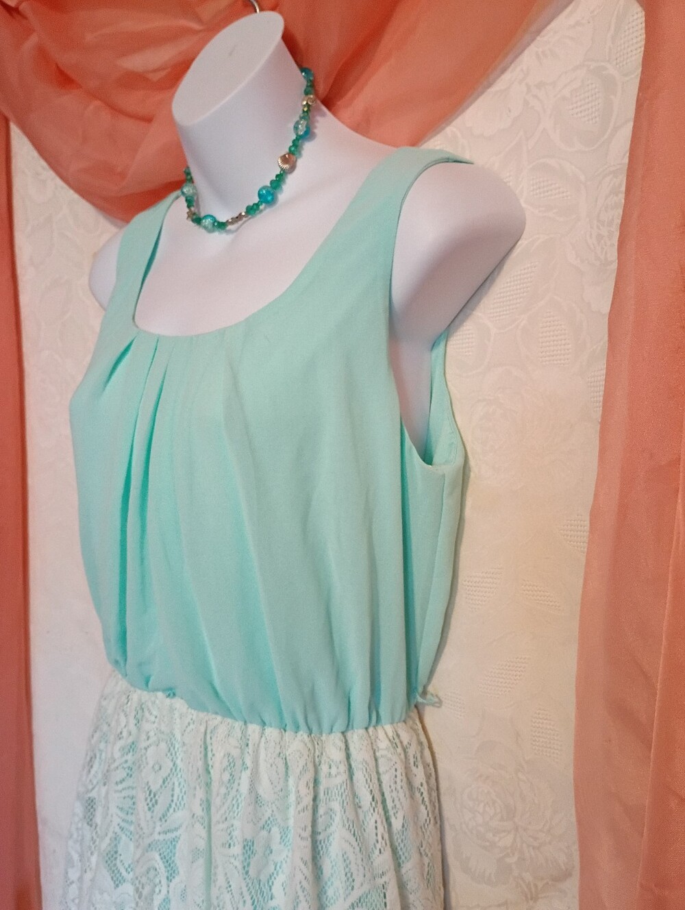 IZ BYER LADIES MINT GREEN Dress W/LACE ACCENT Sz M - Picture 3 of 7